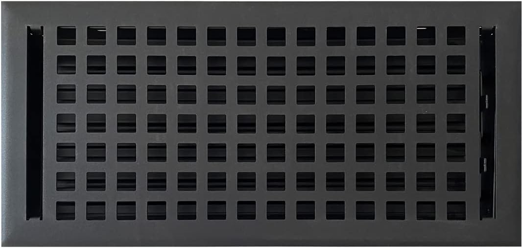 Empire Register Co, Vent Cover - 6x14 inch, Square Design, Textured Black Finish, Heavy Duty Floor Vent Covers, Metal Damper Attached Vent Covers for Home Floor only