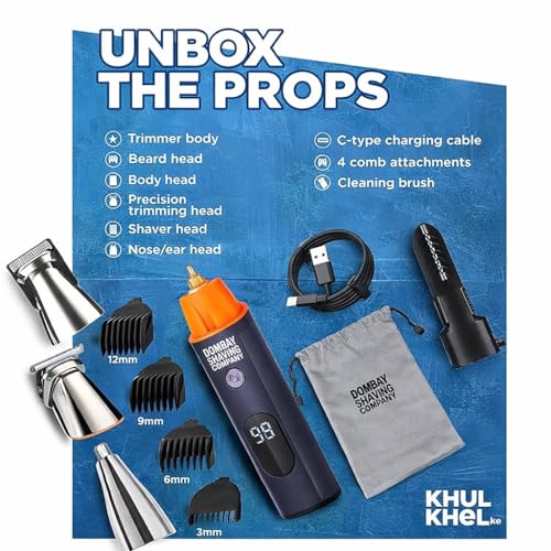Image of Dombay Shaving Company 11-in-1 All-in-One Grooming Kit for Men | Cordless USB Fast-Charge Trimmer IPX6 Waterproof 90-Min Runtime Smart-Lock & Self-Sharpening Stainless Steel Blades