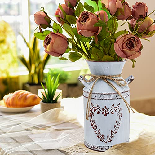 Ttdayup Galvanized Milk Can With Heart-Shaped And Rope Antique Retro Vase Metal Planter Rustic Vintage Primitive Flower Holder Farmhouse Country Plant For Office Home Decor, 7.6” H Can #TOP4