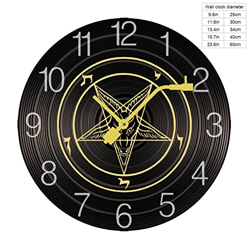 Inverted Pentacle Pewter Satanic Goat Round Wall Clock Silent Non Ticking Quartz Clocks Pvc Wood For Kids Living Room Bedroom Kitchen School Office Decor #TOP1