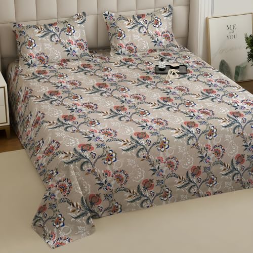 Image of Weave & Decor Super Soft Super Comfortable 144 TC 90x90 inches Printed Cotton Double Bed Bedsheet with Two Pillow Covers