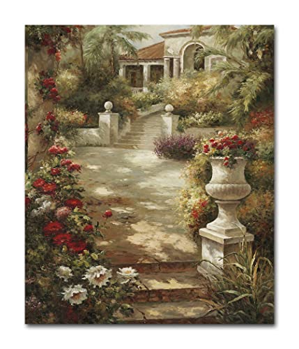 Italy Town Painting Tuscany Wall Art Streets Of Mediterranean Towns Canvas Prints Landscape Picture Framed Ready To Hang Farmhouse Decor 20 X 24 Inch #TOP20