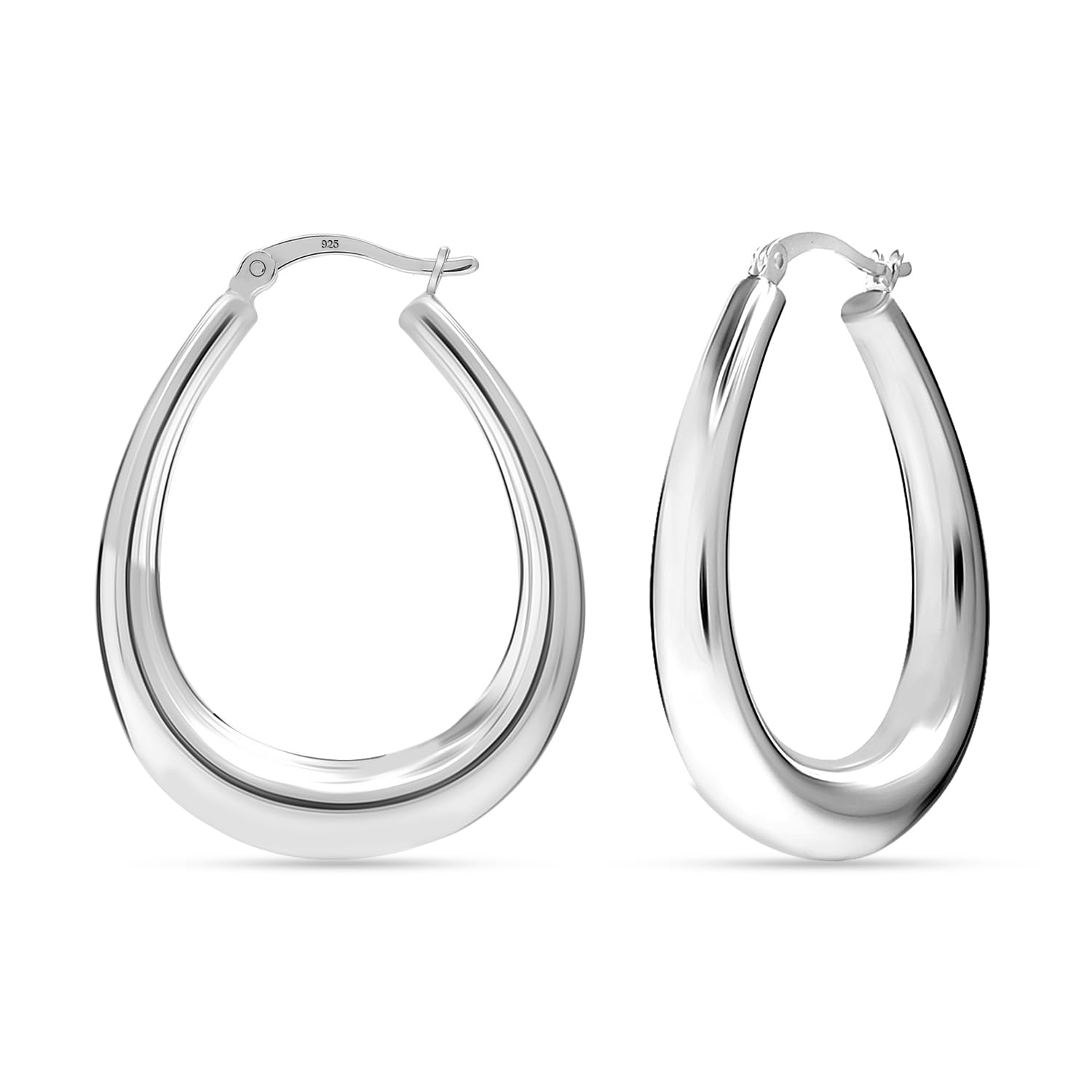 LeCalla Sterling Silver Jewelry Shrimp Classic Diamond-Cut Leichte Creolen für Damen Mädchen