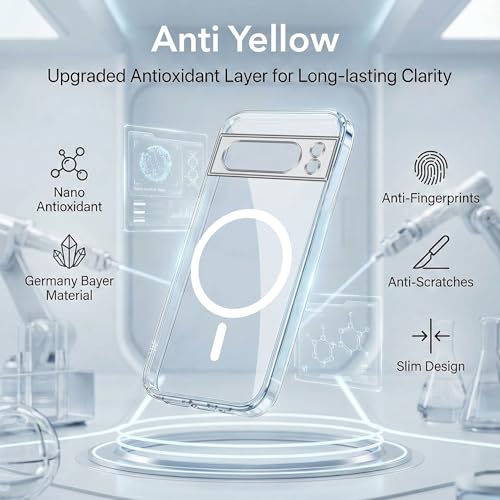 Image of Jkobi Lifetime Anti-Yellow MagSafe Compatible Clear Back Cover Case for Google Pixel 8 Pro (Sleek Hard Crystal | Shockproof and Camera Protection)
