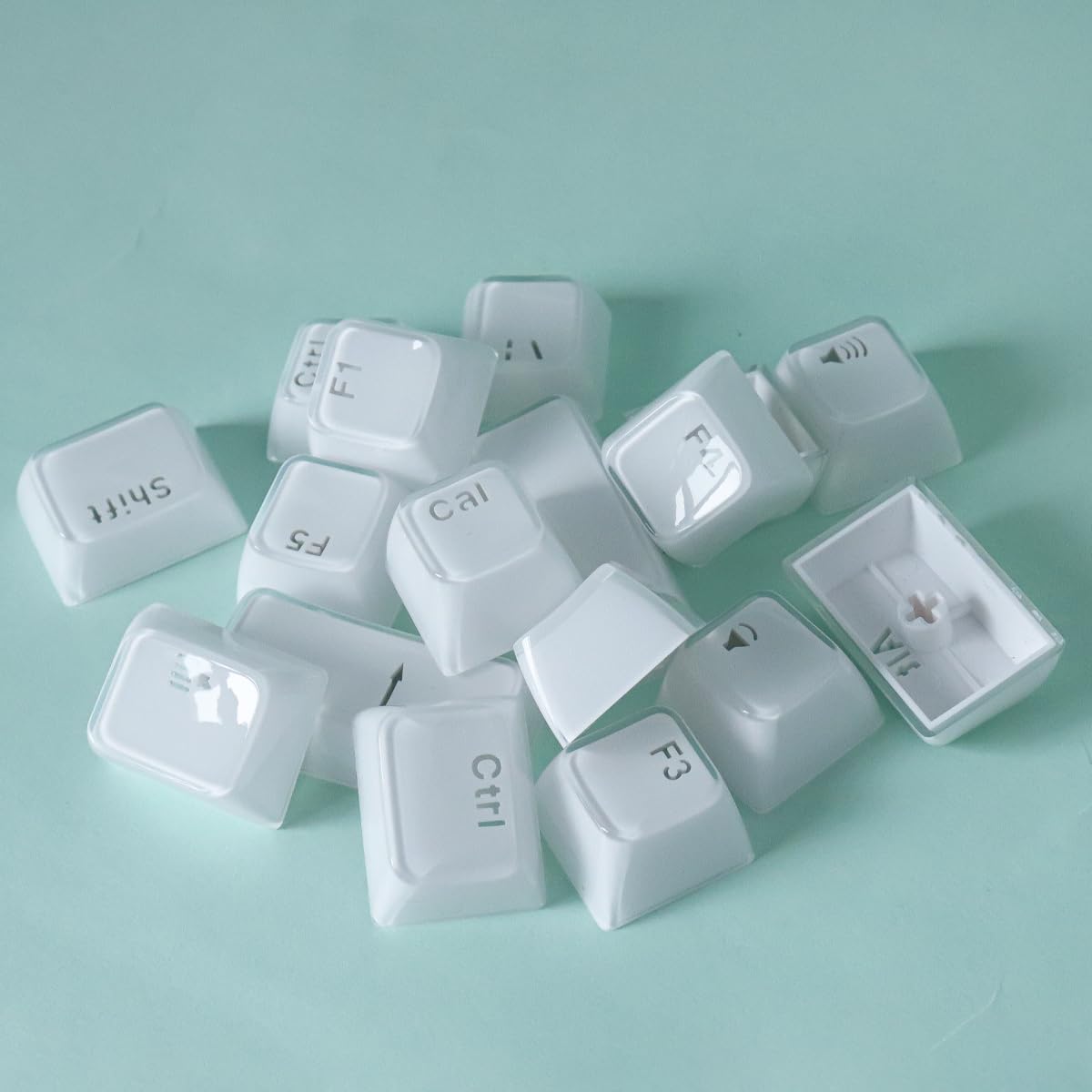 Sunzit Crystal Jelly Weiß Keycaps, MDA Profil Jade Keycaps, 130 Tasten leuchten durch Individuelle Tastenkappen – Tastatur Keycap Set für 60%, 65%, 75%, 100% Cherry MX Tastatur, mechanisch