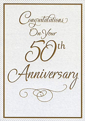 Designer Greetings Embossed Diagonal Frame, Thin Gold Foil Frame and Gold Text Formal 50th : Fiftieth Wedding Anniversary Congratulations Card for
