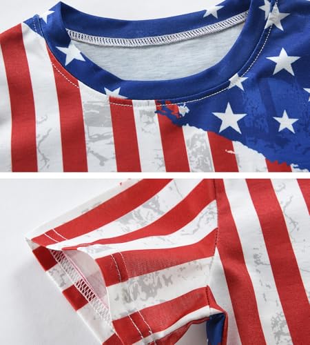 Image of Tkria Girl Crop Tops July 4th Crewneck Tshirt American Flag Patriotic USA Flag Girls Outfit Clothes Size 6-14