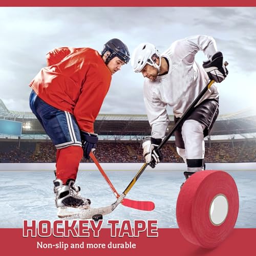 LBING Schläger Tape Hockeyschläger Tape 25M Rutsch Griffband Sporttape Eishockey Griffband Schlägertape Mit 1 Stück Schere (rot)