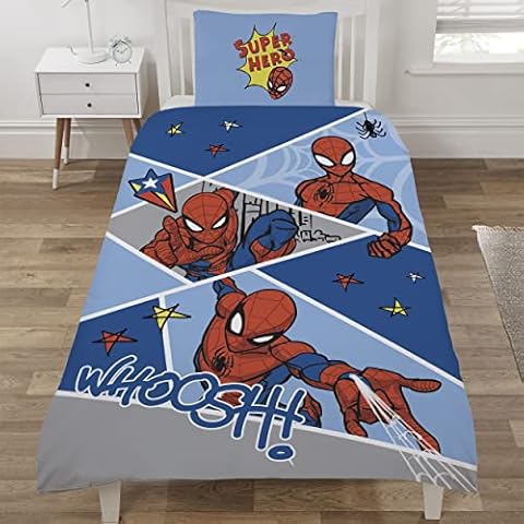 Coco Moon Disney Marvel Superhero Spiderman Spider Web Whoosh Merchandise Reversible Single Duvet And Pillow Bedroom Accessories Bedding Set For Boys And Girls Cover