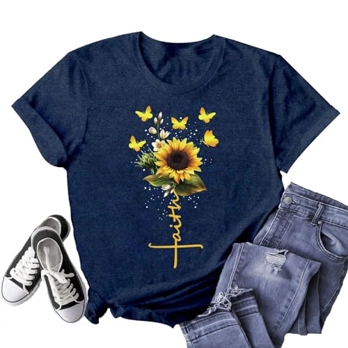 T-shirt décontracté à manches courtes imprimé tournesol et haut inspirant