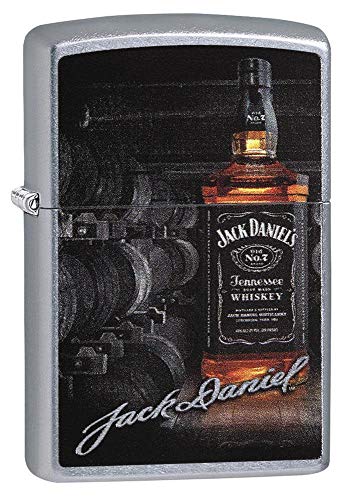 Zippo Zippo Jack Daniel's Flaschenfässer und Signature Winddichtes Taschenfeuerzeug, Satin Chrom, Einheitsgröße Chrom Seidenglänzend