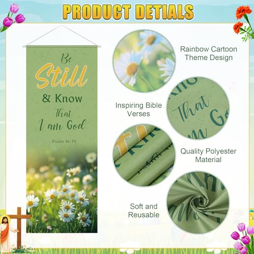 Image of Panelee 4 Pcs Church Banners for Sanctuary Wall Blooming Flower Church Banners with Scripture Inspirational Religious Praise Bible Verses Hanging Backdrop Signs for Sunday School Worship Decoration