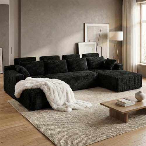 Boneless Couches for Living Room 134" U-Shape Oversized with Chaise, Modern Modular Sectional Comfy Floor U-Shape Cloud Couch, Deep Seat, No Assembly Required (Black)