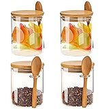 NEPIVEL 4 Pack Glass Jars with Bamboo Lids, 18.5Oz Containers Airtight Lid and Spoons,100% Sealed Spice for Candy Coffee Beans Sugar Nuts Cookies,540ml