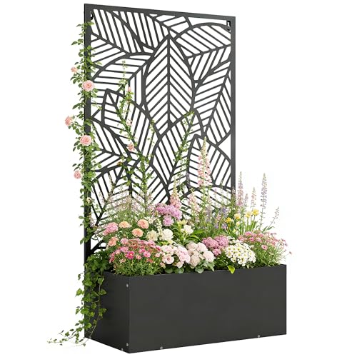 Outsunny Hochbeet mit Rankgitter Blumenkasten freistehend oder zur Wandmontage Pflanzkasten aus Metall Rankkasten Pflanzkübel Blumenkübel für Kletterpflanzen Garten 60 x 30 x 113 cm