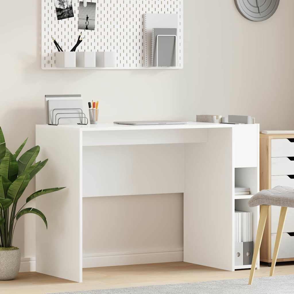 Escritorio blanco de madera 109 x 50 x 78 cm con amplio espacio de almacenamiento, moderno escritorio para ordenador para oficina en casa, estudio y oficina