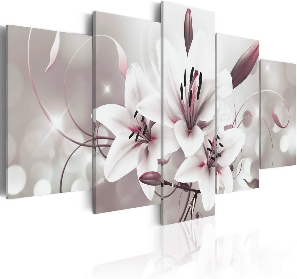 Melpa Art 5 panels Modern White Flower Canvas Print Picture Contemporary Abstract Wall Art Floral Paintings Home Decor Framed Artwork for Living Room