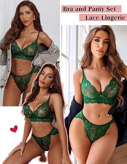 Image of LOURYN KOULYN Women's Lace Lingerie Bra and Panty Set Strappy Babydoll Bodysuit