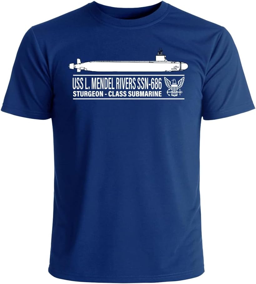 Military Productions US Navy USS L. Mendel Rivers SSN-686 Submarine Silhouette T-Shirt Officially Licensed