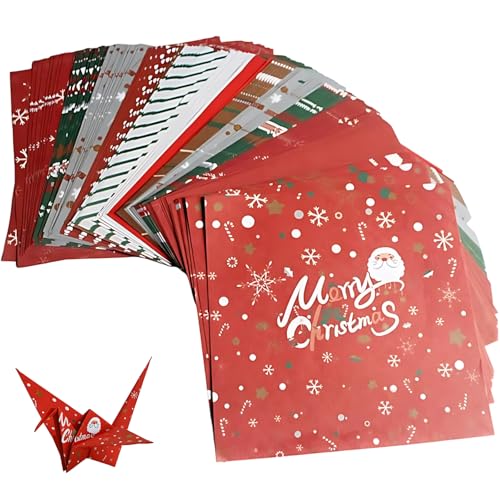 Papel Origami Navidad 100 Hojas 15x15cm Doble Cara, Papel Decorativo para Manualidades, Tarjetas y Scrapbooking