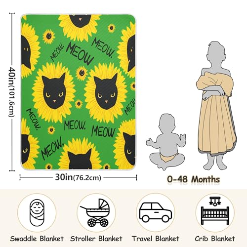 Burbuja Black Cat Heads Sunflower Baby Blanket for Boys Girls, Nursery Soft Warm Swaddling Receiving Baby Blankets, 30x40 in Toddler Blanket3