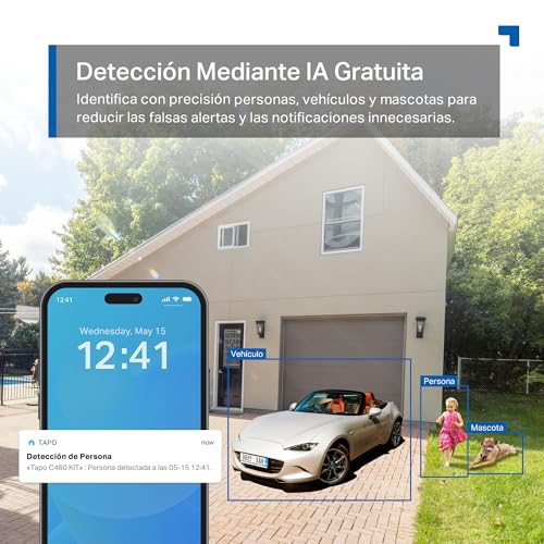 Tapo C460 Kit Solar Cámara de Vigilancia Exterior Starlight Color Visión Nocturna Dual Banda WiFi Base Magnética Grabación MicroSD Cifrada Detección de IA Batería de 10000 mAh, Cámara 4K 8MP - imagen 7