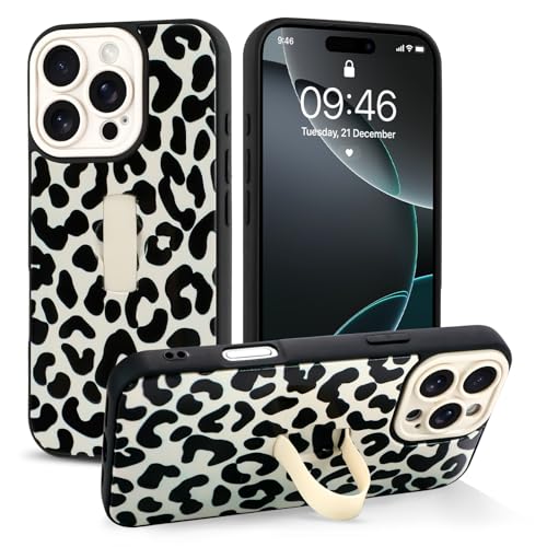 Coque iPhone 16 Pro dragonne béquille antichoc tendance imprimé guépard