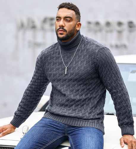 Men's Slim Fit Turtleneck Sweater Cable Knitted Pullover Sweaters2