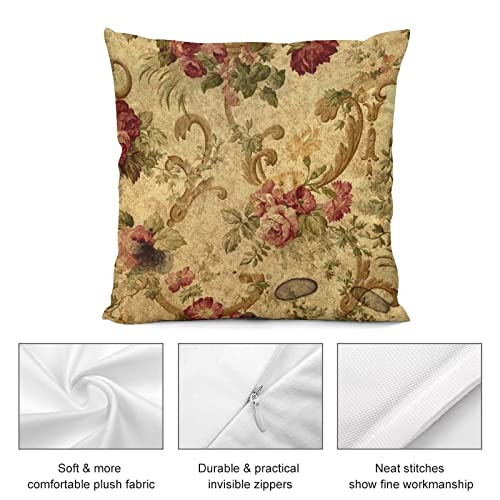 Nebra Vintage Floral Elegant Victorian Rustic Grunge Throw Pillow Covers Cozy Square Throw Pillowcases Home Decorative For Bed Couch Sofa Living Room Cushion Cover 18Inchx18Inch, One Size #TOP3