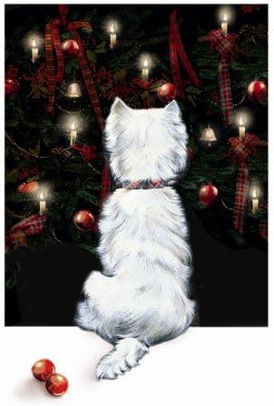 'Christmas Lights' Westie 10 pack of small square Xmas cards