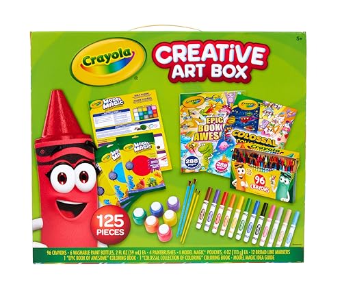Crayola Art Set for Kids (125pcs), Art Supplies Kit with Giant Coloring Books, Washable Paints, Markers & Storage Box, Gift for Kids, Ages 5+ [Amazon Exclusive]