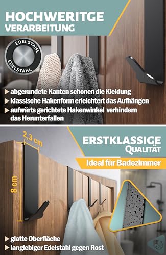 Menz Premium Türhaken zum Einhängen, 6er Set - Einzeln verwendbare Kleiderhaken Tür aus Edelstahl, hochwertige Türgarderobe - Schwarze Haken zum Einhängen, Türhakenleiste mit hoher Tragkraft
