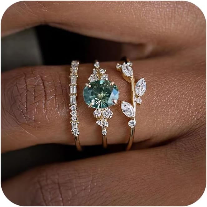 RKKOJJO 925 Sterling Silver Bridal Rings Sets AAA Cubic Zirconia CZ Full Diamond Engagements Rings Wedding 3 Pcs Promise Anniversary White Gold Rings for Women Size 6