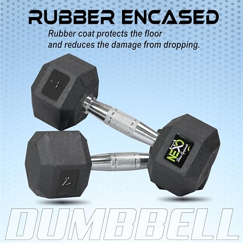 Image of NEXO Rubber Coated Hex Dumbbells for Home Gym Exercise | Workout Dumbbells Weights for Men & Women | 8kg Hex dumbbells set of 2 (4kg x 2) | Color - Black
