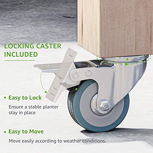 AMZFINE Heavy Duty Wooden Raised Garden Bed Kit with Lockable Wheels/Storage Shelf, Solid Wood Elevated Planter Box -48\" L x 24.5\" W x 32\" H, Natural