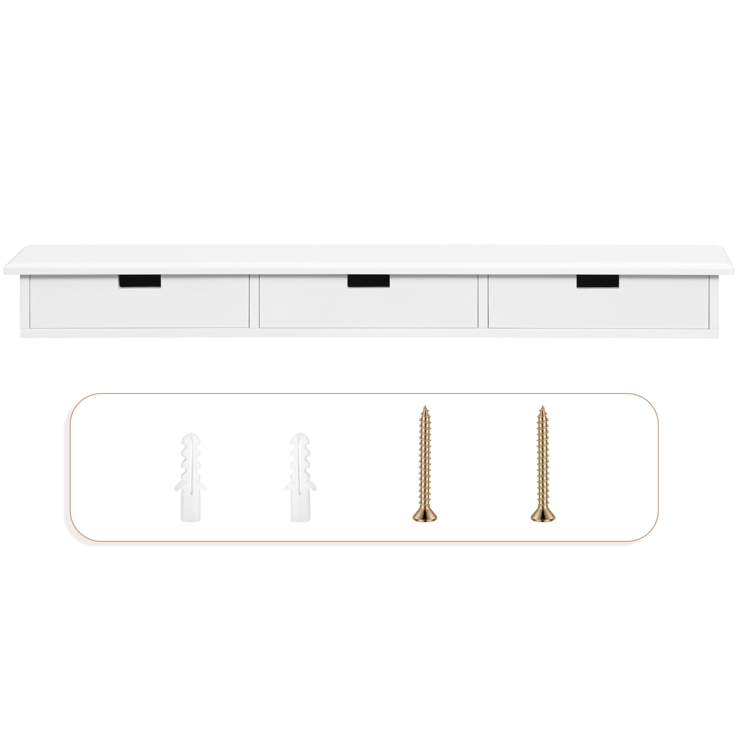 WOLTU Étagère Murale avec 3 Tiroirs, Table de Chevet Suspendue, Tiroir Suspendu, Étagère Flottante, pour Chambre, Salon, Couloir, Cuisine, Blanc, 93,5x15x10cm, RG9519ws