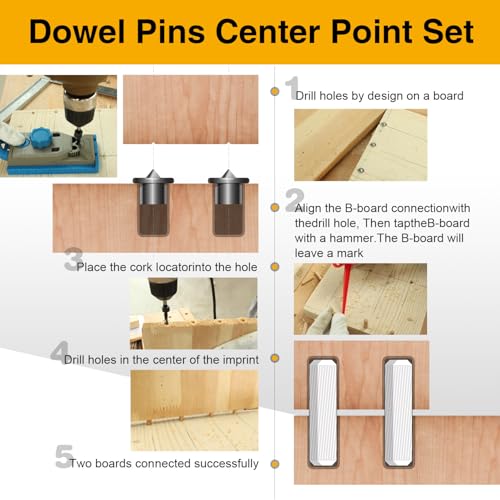232 Pcs Wooden Dowel Pins in 9 Sizes, 1/4, 5/16, 3/8 inch Fluted Wood Dowels Hardwood Pegs for Cabinet Making, Chair Repair, Shelves, Includes Doweling Jigs M6, M8, M10 - Thumbnail 5