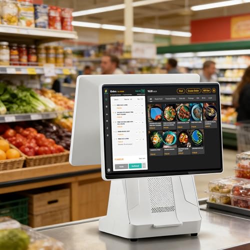 AETEREOS Terminal TPV con Pantalla táctil 15,6 Pulgadas para Caja registradora, cajero para supermercados, CPU I5, 8 GB de RAM, SSD de 128 GB, para Comercio minorista, Catering Dual-Screen