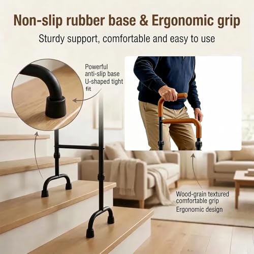 NnsZenith Stair Assist Cane 13-Level Adjustable Height, Portable Lightweight Stair Helper, Slip-Resistant Mobility Aid for Elderly, Post-Surgery, Hip & Knee Pain, Safe Support for Up & Down Stairs