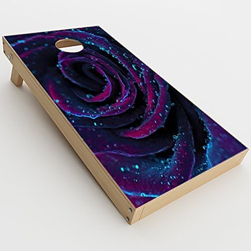 Skin Decals Vinyl Wrap for Cornhole Game Board Bag Toss (2xpcs.) / Purple Rose Pedals Water Drops
