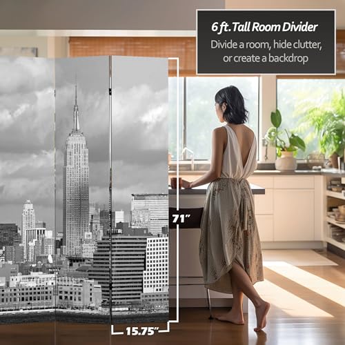Red Lantern 6 ft. Tall Double Sided New York Scenes Room Divider 3 Panel Freestanding Folding Privacy Screen Partition and Separator for Modern and Contemporary Bedroom Home Office Studio Dorm - Thumbnail 5
