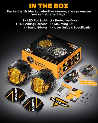 Image of Auxbeam V-Ultra Series 3-Inch Amber Fog Light Pods Offroad Lights 2-Pack | 108W 12800LM, DRL Function, 3 Lighting Modes, 270 Side Shooter, Hyper Spot Beam, Protective Covers, Auxiliary LED Bar