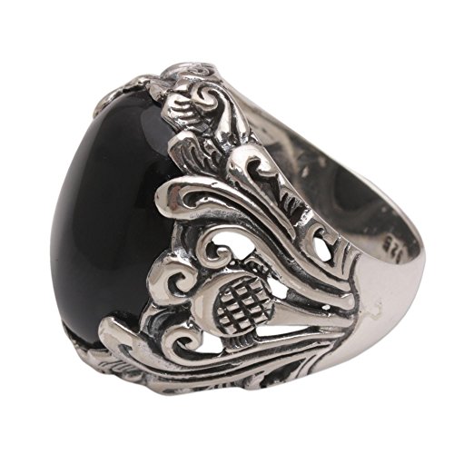 Novica Black Onyx .925 Sterling Silver Floral Cocktail Ring, Night Bloom' #TOP3