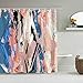 Produktbild MJIAX Duschvorhang aus Polyestergewebe,Abstrakte Wandstriche Spritzer Vibrant Stroke Geometric Lines Design Trapez Regenbogenöl,mit 12 dekorativen Badvorhängen aus Kunststoffhaken 72 x 72 Zoll