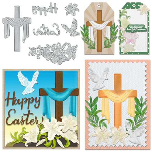 Troqueles de corte de metal con diseño de cruz de flores de Pascua, palabras de Pascua, animales, para hacer tarjetas, plantilla de plantilla de relieve de Pascua para el día de Pascua, bricolaje,