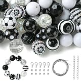 DanLingJewelry 50Pcs Random 20mm Acrylic Round Football Sport Theme Soccer Ball Bubblegum Beads for Bracelet Jewelry Making