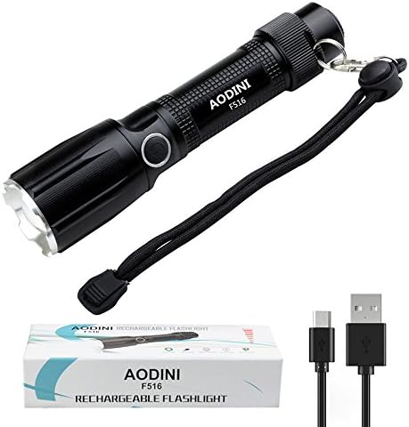 AODINI Flashlight,Ultra Bright High Lumen LED Tactica Flashlight Rechargeable/Waterproof,Mini Handheld Flashlight for Outdoor Cycling Hiking Camping Emergency (Black)