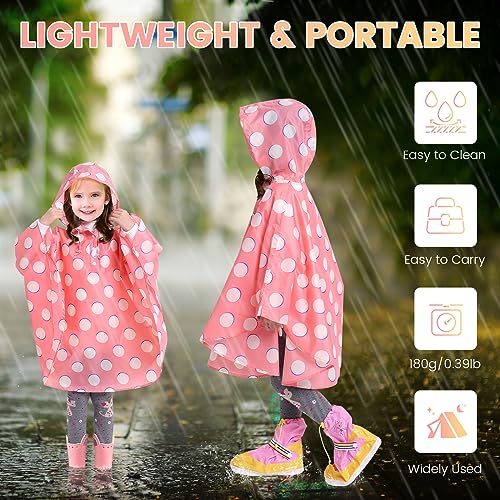 Image of LAMA Kid's Rain Poncho with Hooded, Reusable Waterproof Girl Rain Jacket, Lightweight Boy Girl Cute Rain Poncho for 3-7 Year