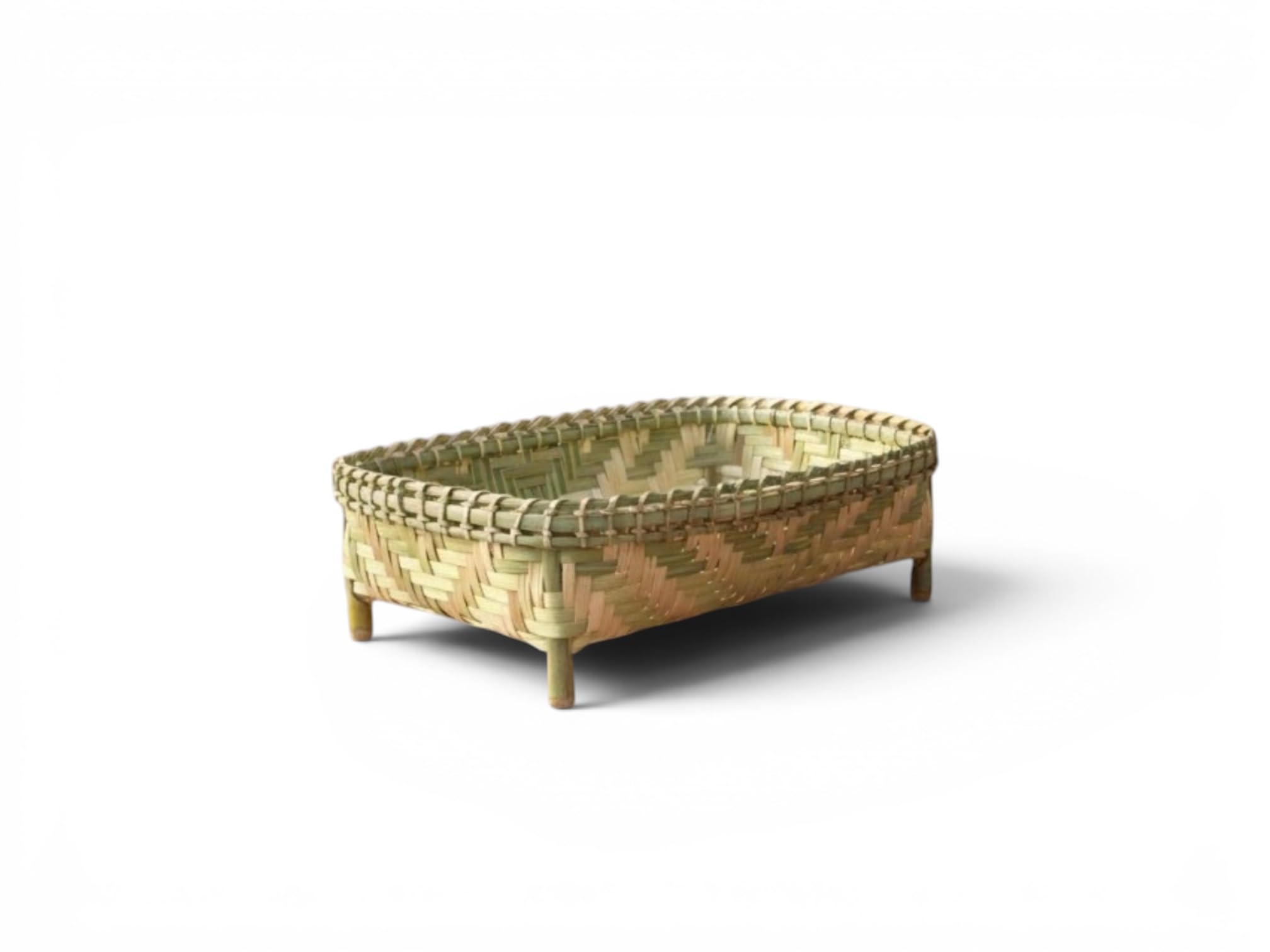 Lamonte Handwoven Bamboo Serving Basket Tray with Legs, 8x6x3 inch | Natural Woven Design, Raised Leg Base, Snack & Bread Tray, Rustic Home Decor, Rectangular Shape-image-3