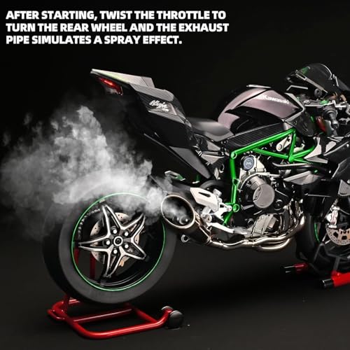 Image of Die Cast Motorcycle Model, 1:6 Scale Kawasaki Ninja H2R, Alloy Racing Motorcycle with Simulation Sound, Working Lights, Rechargeable Battery